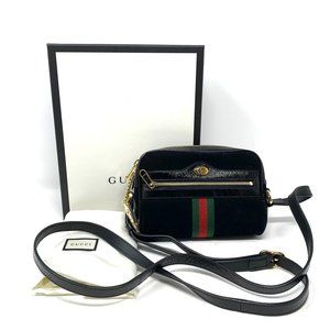 AUTH GUCCI OPHIDIA PATENT SUEDE MINI CROSSBODY BAG